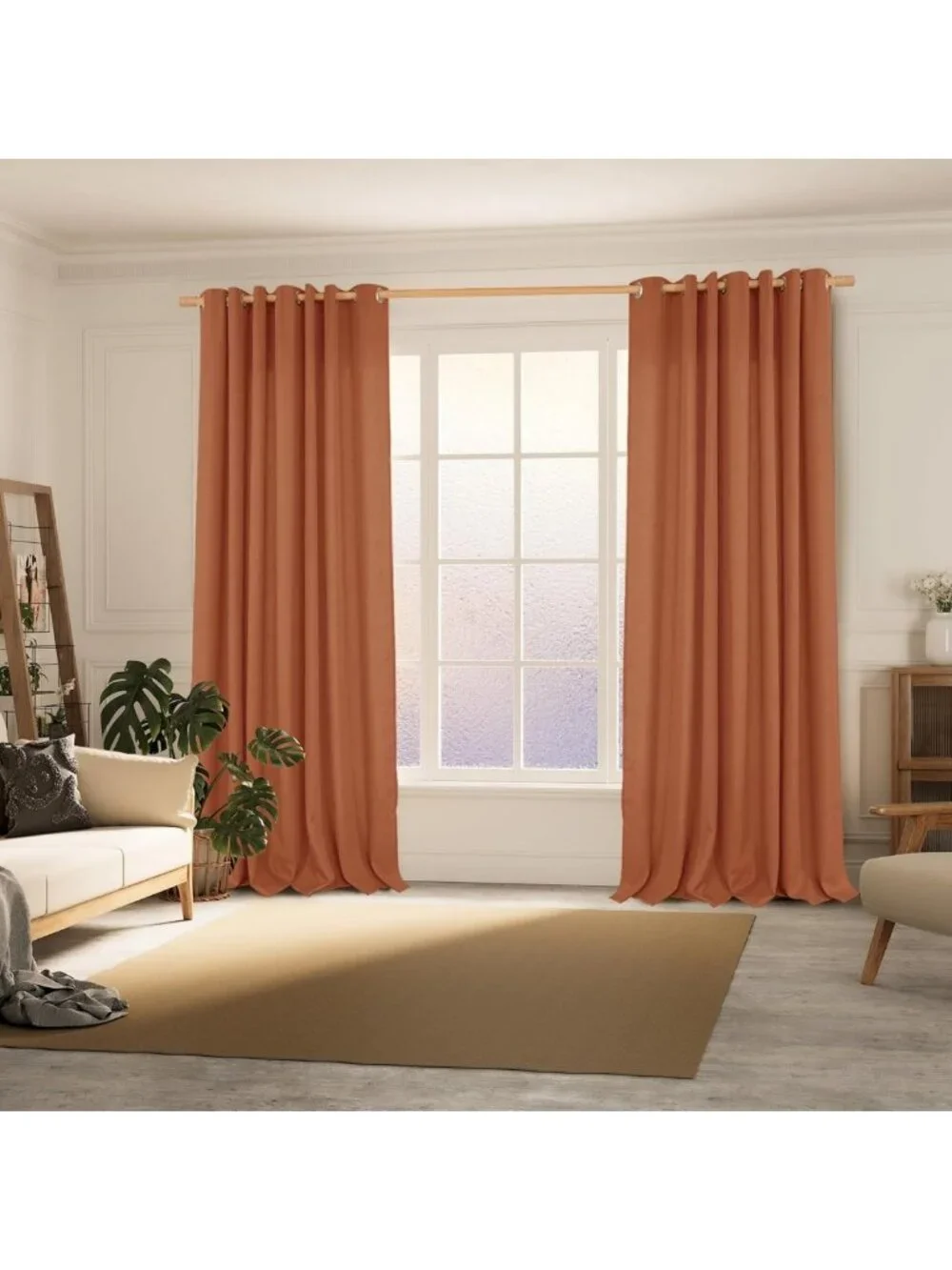 Terracotta Linen Curtains Set of 2 Panels, 84
